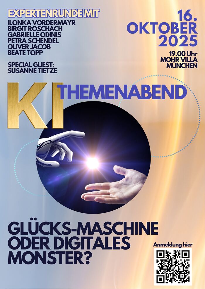 Plakat zur Veranstaltung: Themenabend: KI – Glücksmaschine oder Monster?