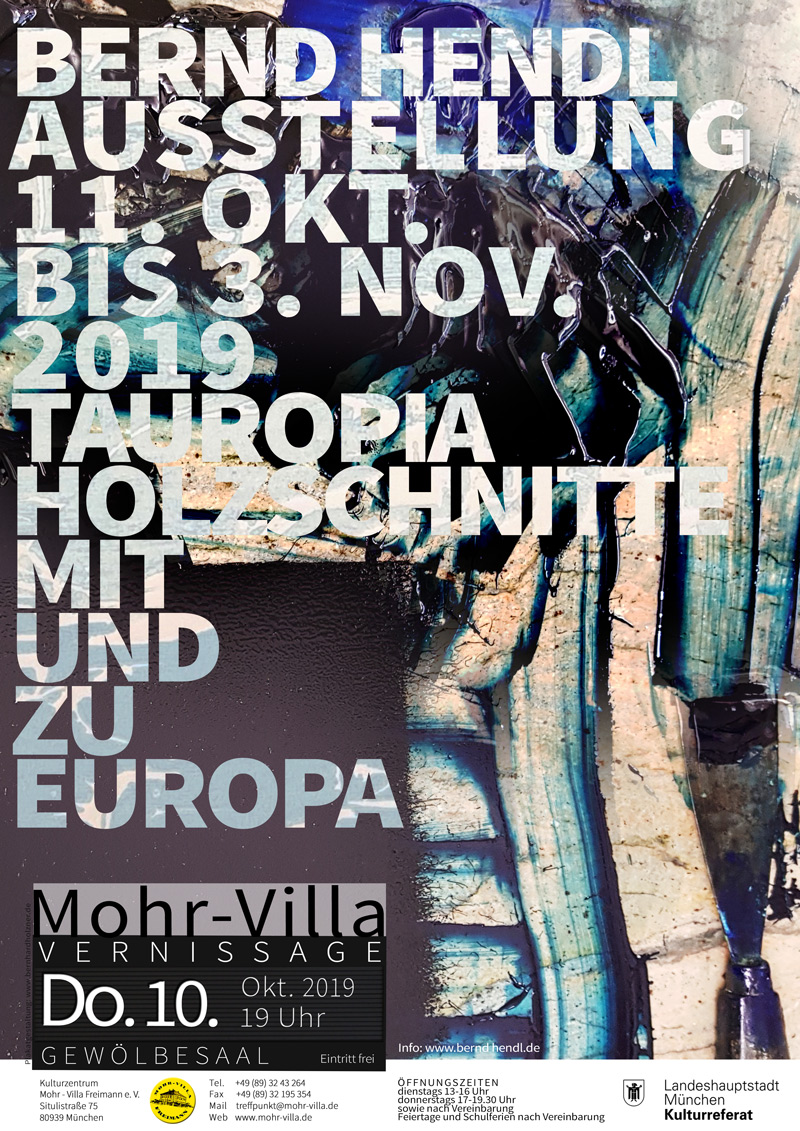 Plakat zur Veranstaltung: Tauropia. Holzschnitte mit und zu Europa.